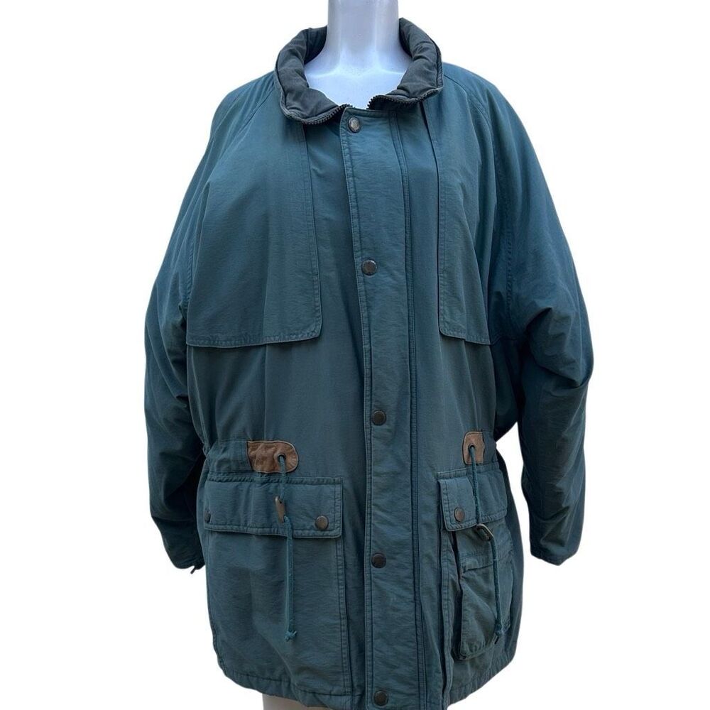 London Fog Parka Jacket Coat Men's XL Dark Green Cinch Drawstring Waist Heavy